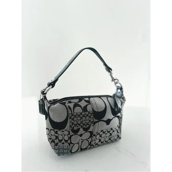 RARE Vintage 2007 Coach | Black & Grey Signature Canvas Patchwork Mini Hobo Bag - Picture 3 of 6